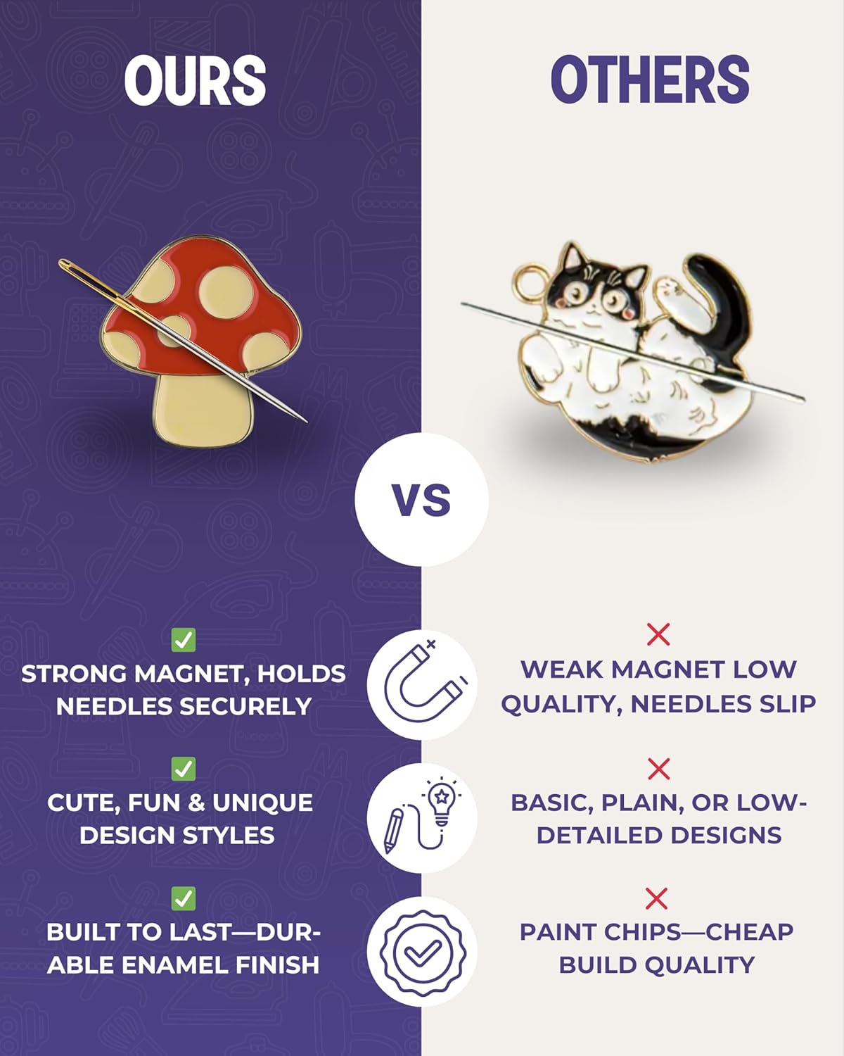 The Quilted Bear Needle Minder - Needle Minder Magnet for Keeping Sewing & Embroidery Needles, Cross Stitch Needles Safe - Stress Free Stitching Cross Stitch Supplies & Embroidery Supplies (Mushroom)