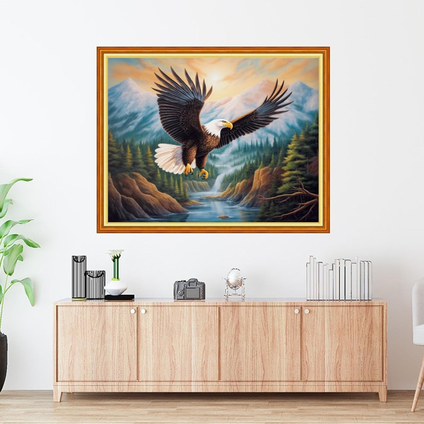 Foxdiviy Stamped Cross Stitch Kits Full Range of Embroidery Needlework Starter Kits for Beginners Adults 11CT Embroidery Patterns Art Crafts DIY Needlepoint Kits-Eagle Scenery 16x20 inch