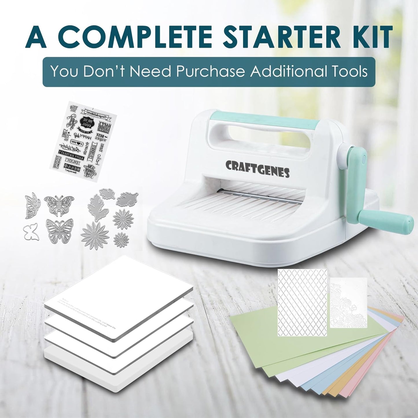 Manual Die Cutting Machine, Embossing Machine 6'' Opening Size for Cardmaking, Scrapbooking, and DIY Crafts – Complete Set with A5 Die Cuts, Embossing Folders, Plates, Clear Stamps