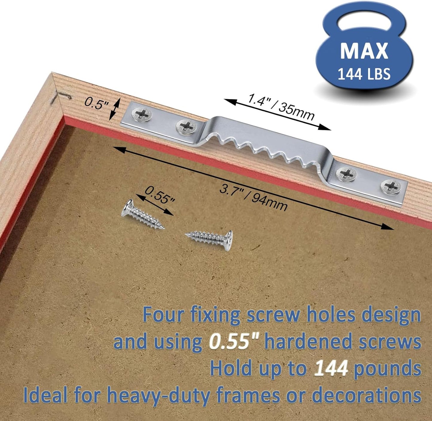 Sawtooth Picture Hangers Heavy Duty - Supports 144 lbs, 15 Pack Large Sawtooth Hangers with Screws, for Hanging Heavy Photos Frame Paintings Decorations