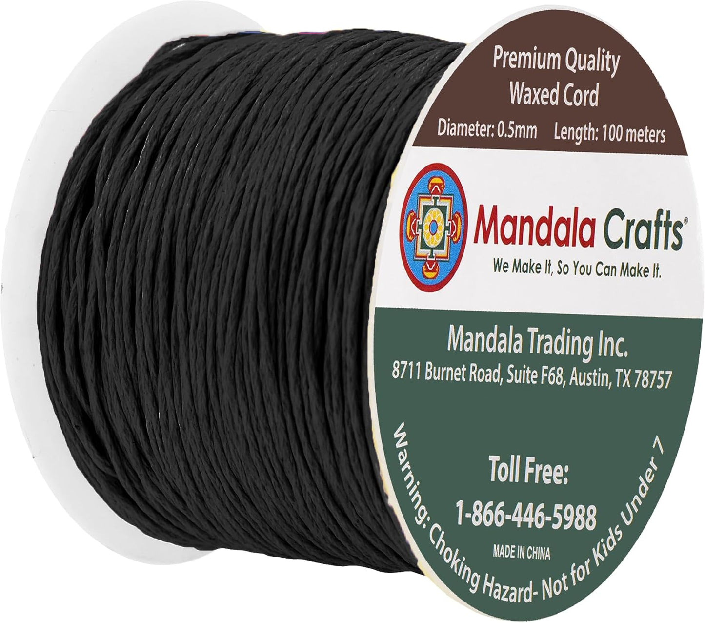 Mandala Crafts 0.5mm 109 Yards Black Cotton Waxed Cord for Jewelry Making Bracelet Cord Waxed String - Beading String Thread Jewelry Cords for Necklaces String