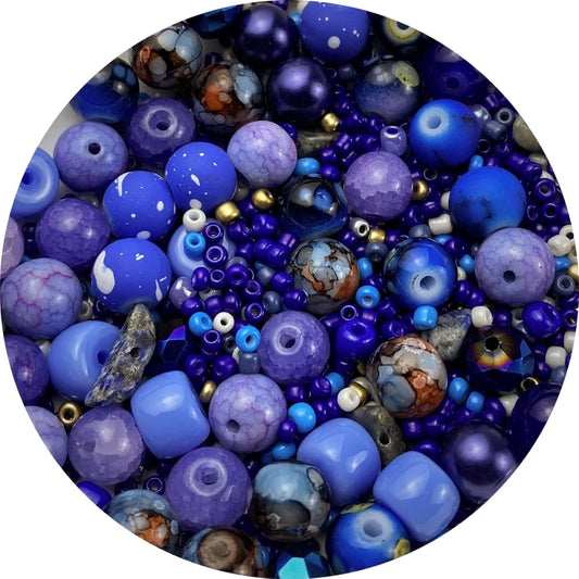 Assorted Glass Resin Beads Multi Size Colors Smooth Cracked Gravel Millet Spacer Beads for Bracelets Necklace Earring DIY Jewelry Making Craft (Deep Blue Series)
