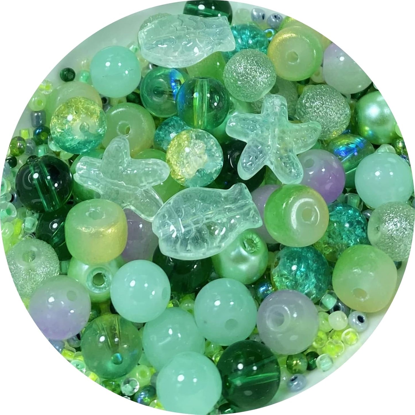 Assorted Glass Resin Beads Multi Size Colors Smooth Cracked Gravel Millet Spacer Beads for Bracelets Necklace Earring DIY Jewelry Making Craft(Xizi Green Series)