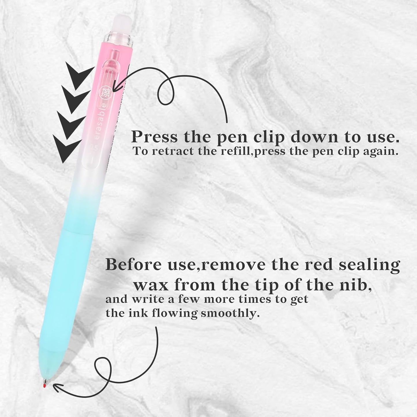 Temiary 4 Pcs Erasable Gel Pens & 10 Pcs Refills, Retractable Ink Pen with Eraser Clear, 0.5mm Fine Point Smooth Writing Make Mistakes Disappear for Crossword Puzzles Note Taking (Blue Ink)