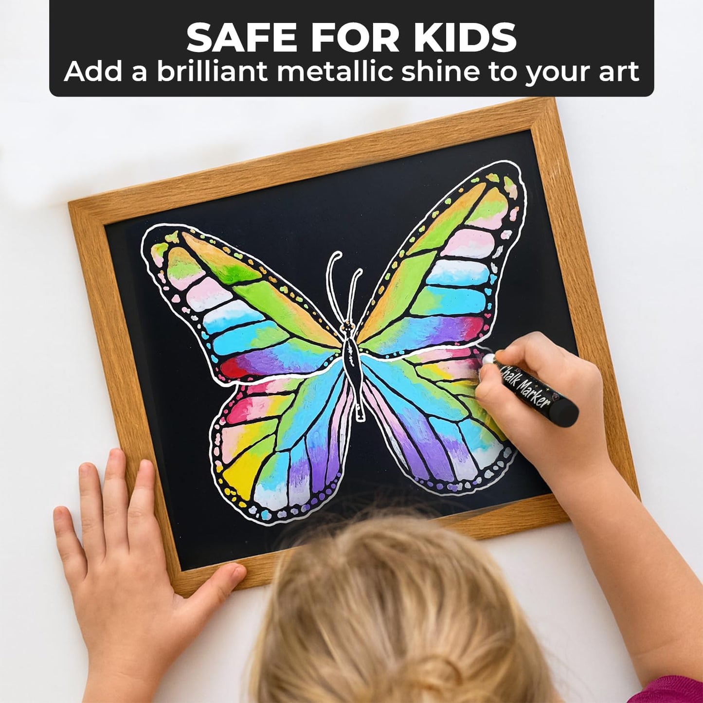 Chalkola Dual Tip Liquid Chalk Markers for Blackboard (10 Metallic Colors, 1mm+5mm Fine, Bold) - Dry Erase Marker Pens for Chalkboards Signs, Car Windows, Glass, Mirrors - Erasable Chalkboard Markers