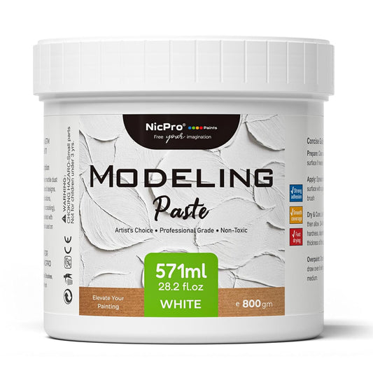 Nicpro Modeling Paste 571 ml / 28.2 oz for Acrylic Painting, High Density Acrylic Medium for Texture Art and Thickness, Structural Molding Texture Paste for Canvas Paint, Art Projects, DIY, 3D Effect