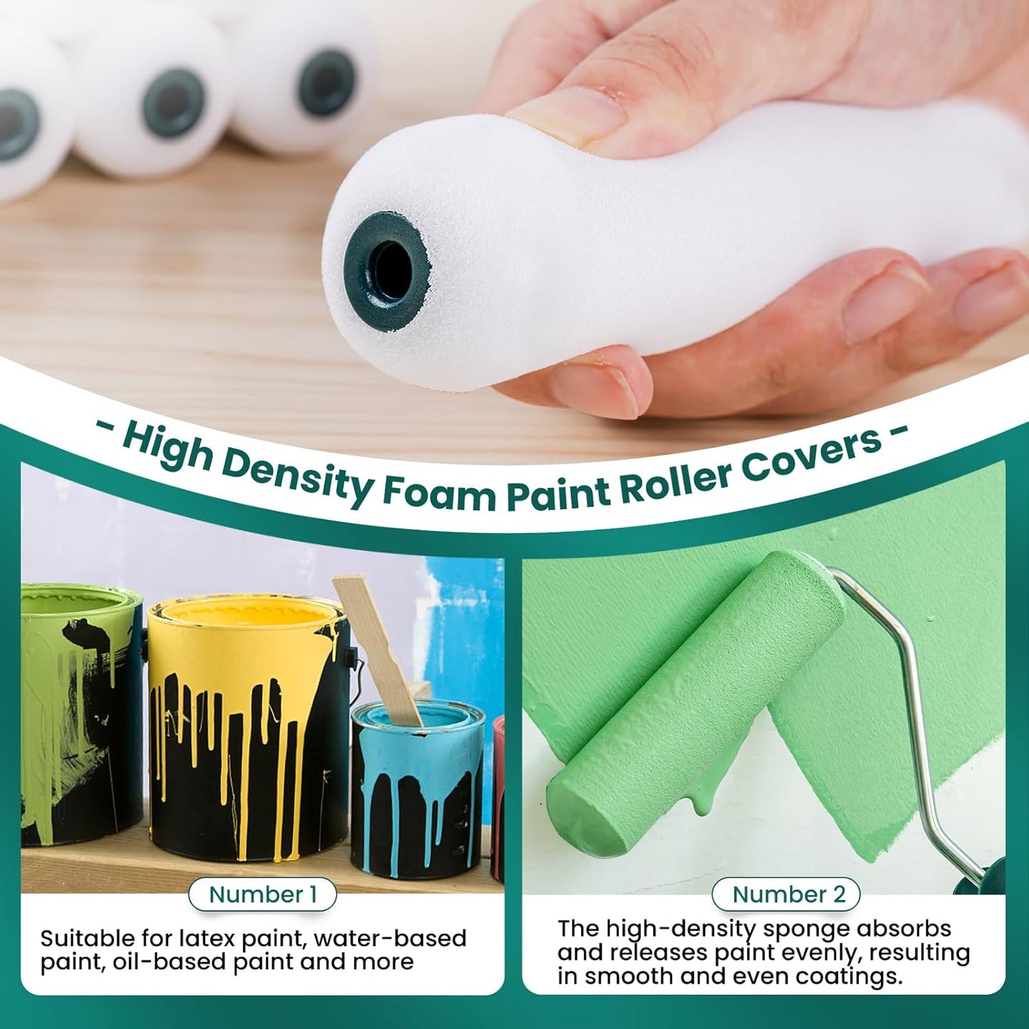 Foam Paint Roller, 20 Pack, 6 Inch Mini Paint Roller Covers, High Density Foam Paint Roller, Small Paint Rollers for All Flat Surfaces, Suitable for Wall，Kitchen Cabinets, Doors, Tables