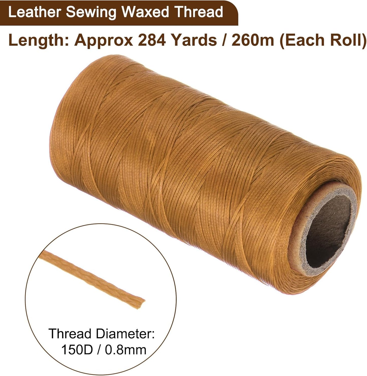 uxcell 150D 0.8mm Flat Waxed Thread 284 Yards Polyester Leather Sewing Waxed String Hand Stitching Cord for Leather Stitching Sewing Bookbinding DIY Craft Golden Yellow