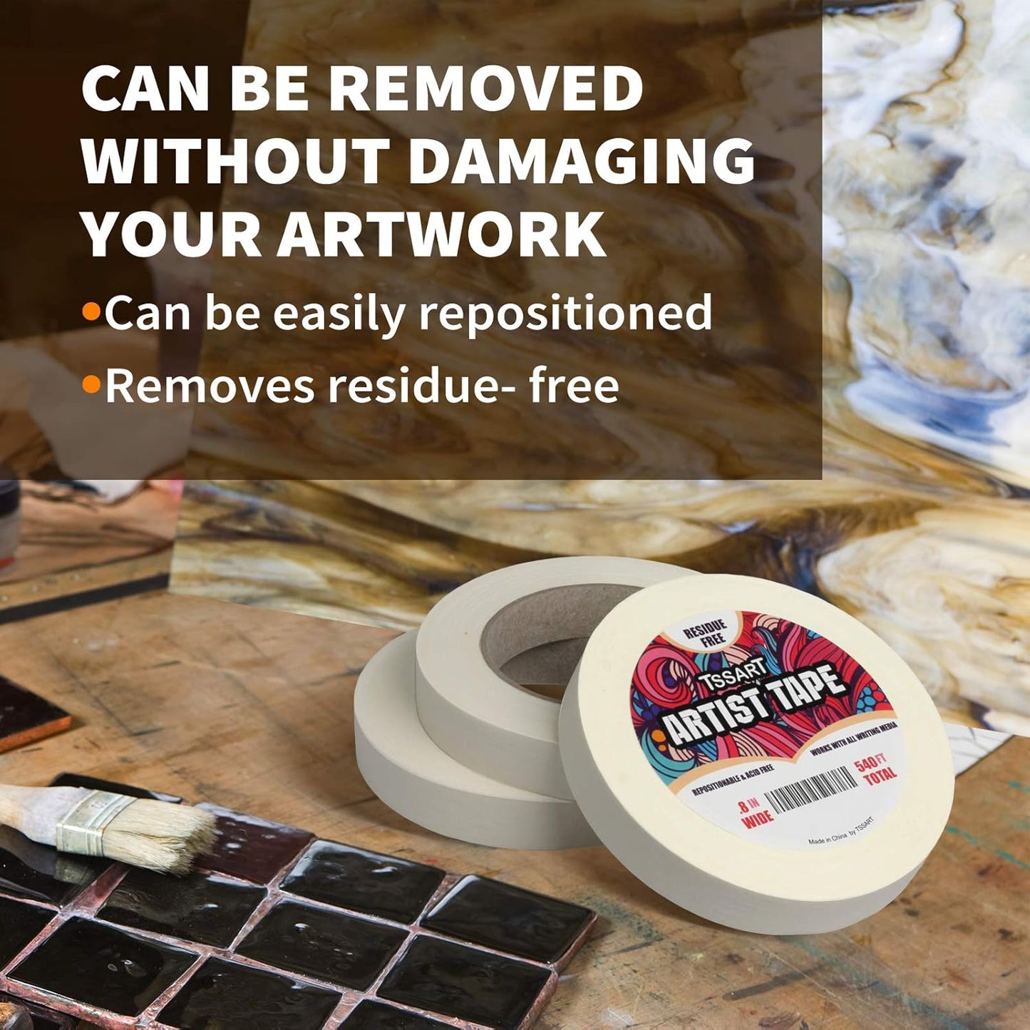 3 Pack White Artist Tape - Masking Artists Tape for Drafting Art Watercolor Painting Canvas Framing - Acid Free 0.8inch Wide 540FT Long Total