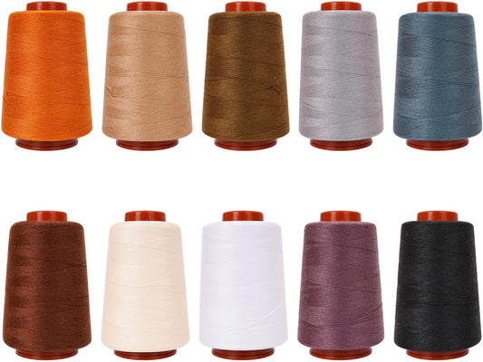 Sewing Thread Kit, All Purpose Sewing Thread 40wt, 10 Spools Assorted Colors Each 800 Yards of Polyester Threads for Sewing Machine, Hand Stitching, Quilting, Serger (Dark Color Series)