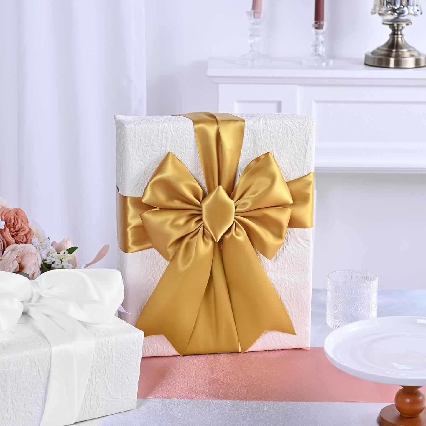 Old Gold Satin Ribbon 3 Inch X 15 Yards Solid Color Double Faced Ribbons Perfect for Crafts Wedding Decor Bow Making Arts Sewing and More