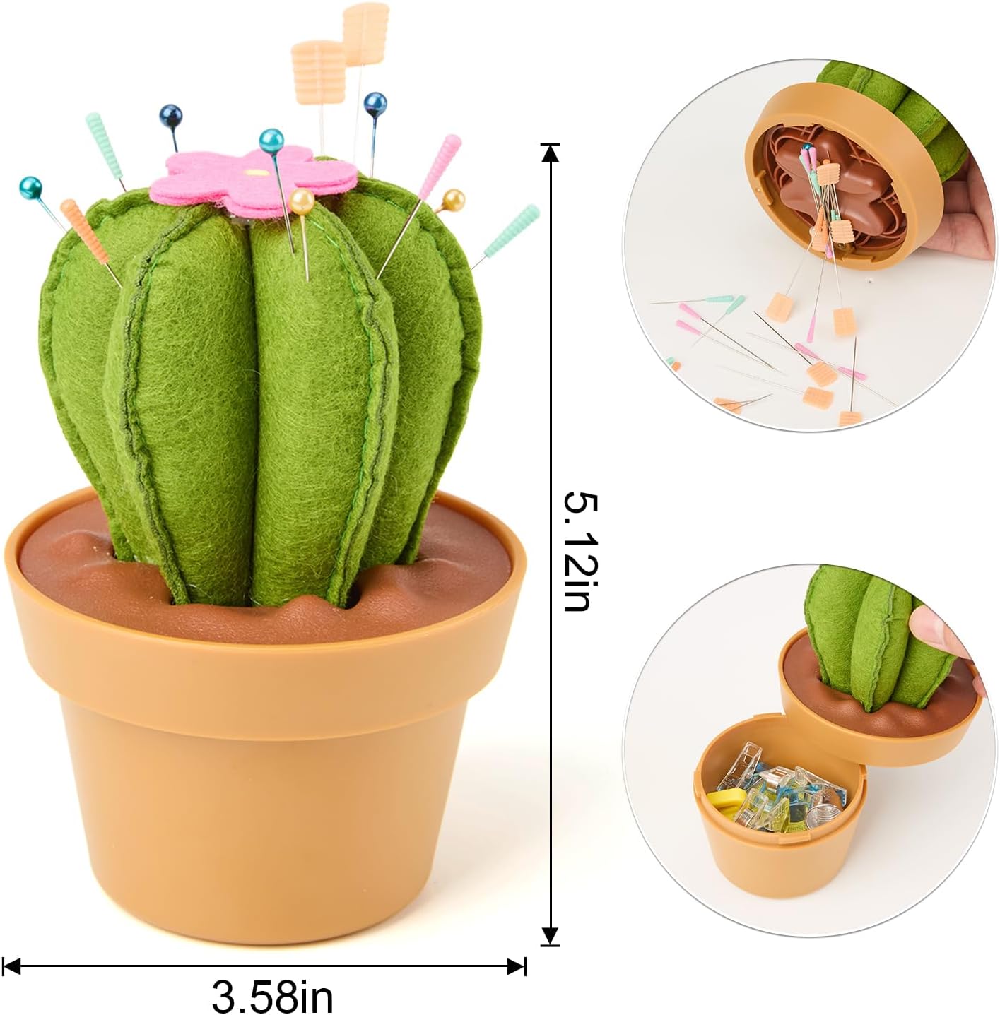 Cactus-Shaped Pin Cushion in a Pot with Included Sewing Notions | Magnetic Pin Holder | Cute Décor for Sewing Desks | Perfect Gift for Quilters, Sewers, Applique & Patchwork Crafters