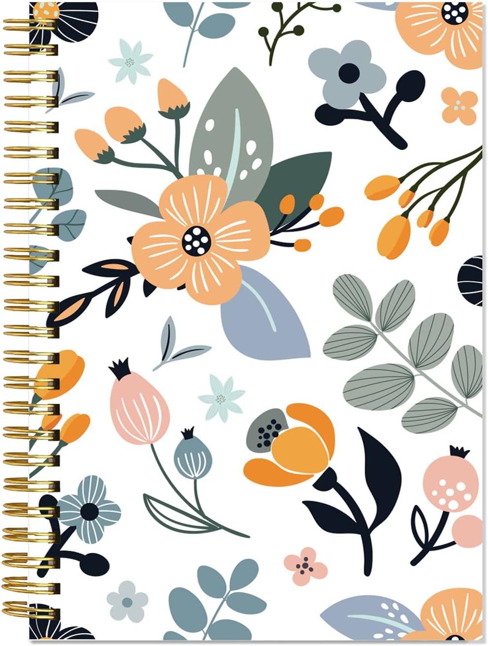 A5 Blank Notebook - 70 Sheets/140 Pages Blank Paper Notebook, 100 GSM Thick White Paper, 5.8" x 8.3" Spiral Blank Journal, Flowers