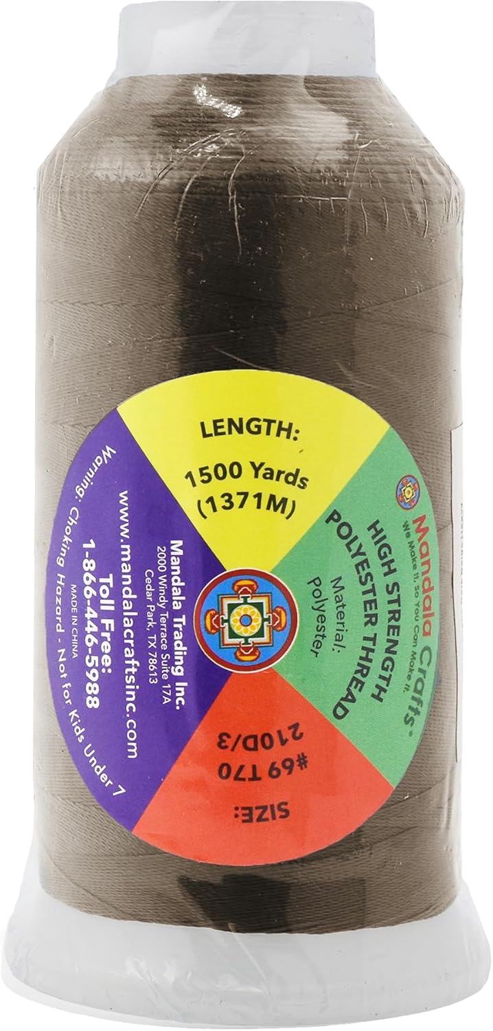 Mandala Crafts Dark Beige Heavy Duty Thread - 1500 Yds Tex 70 Thread for Sewing Drapery Jeans Leather Hair - Bonded Polyester for Outdoor Marine Upholstery