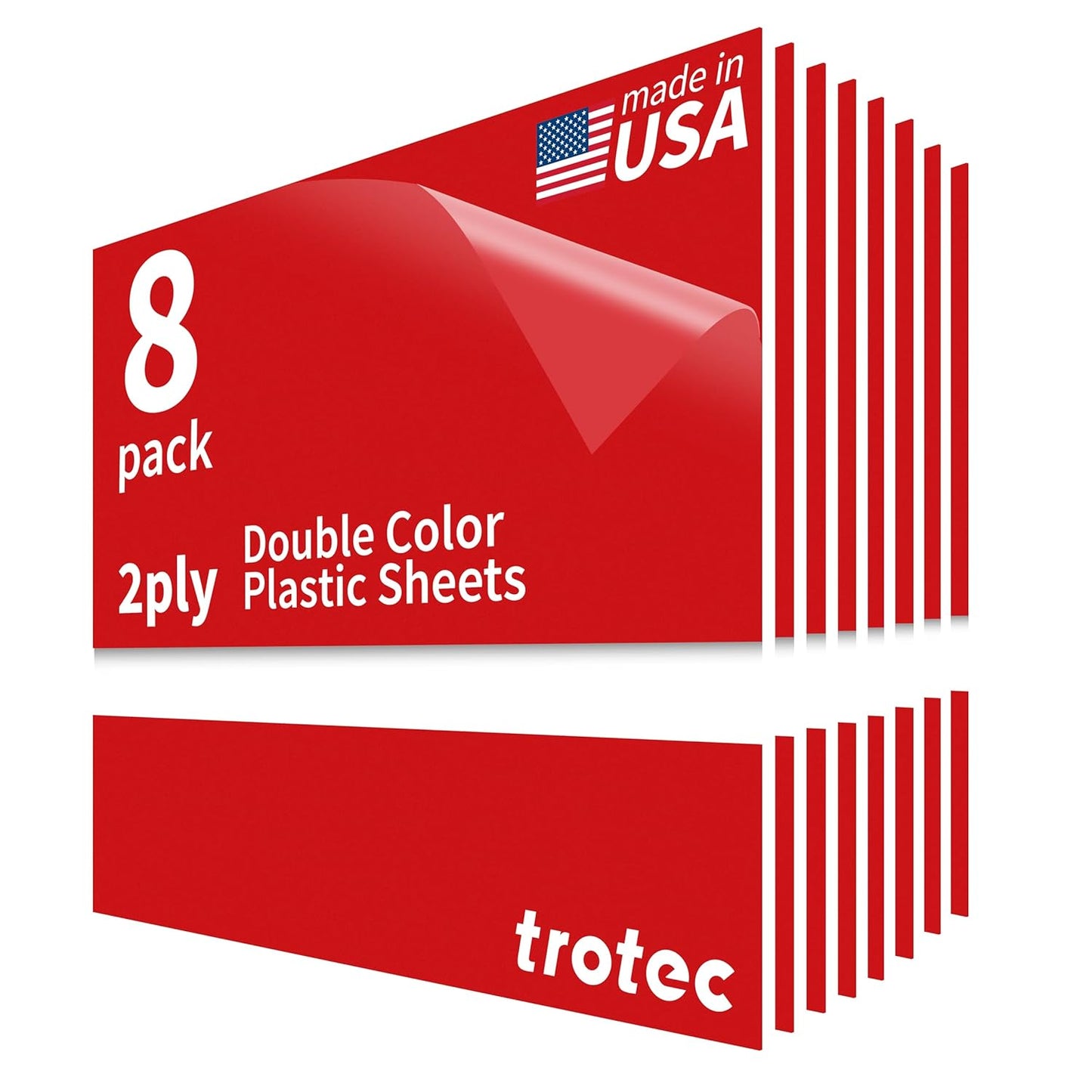 Trotec TroLase | 12"x12"x1/8", 8 Pcs | Red/White | 2 Ply | Modified Acrylic | Laser Engraving Double Color Plastic Sheet | Engraving Blanks for Laser, Saw, Guillotine | Made in USA