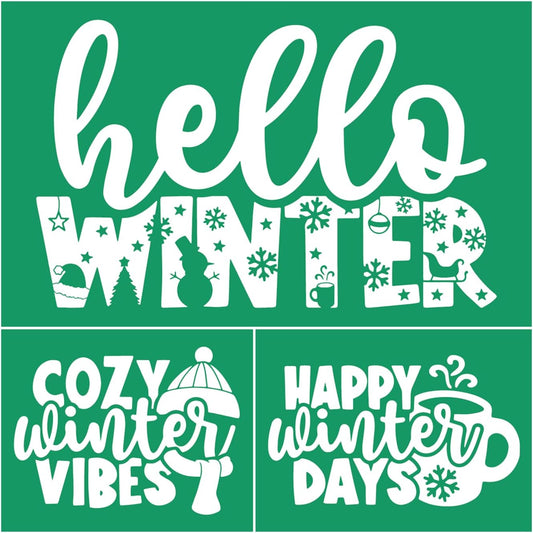 Cozy Christmas Stencil Reusable Self Adhesive Silk Screen Stencil Chalk Paste Stencil Crafts on Wood, Fabric, Winter Silk Screen Transfer for Coffee Bar/Office/Home, Indoor Outdoor Christmas Decor