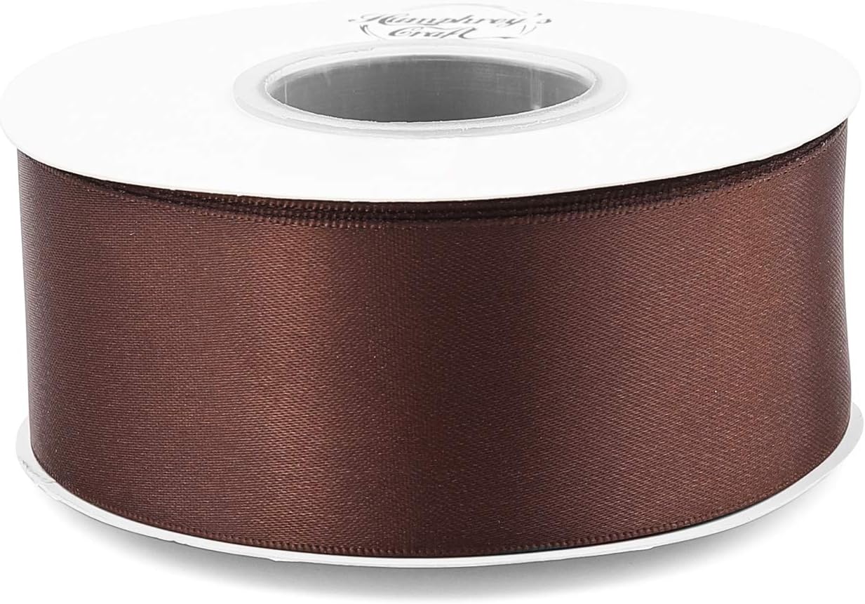 Humphrey's Craft 1-1/2 Inch Brown Double Faced Satin Ribbon - 25 Yards Variety of Color for Crafts Gift Wrapping DIY Bows Bouquet Decoration Sewing Christmas Tree Wedding and Invitation Card.