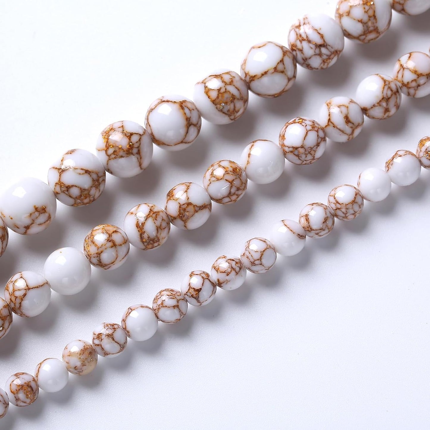 60pcs 6mm White Howlite Spun Gold Stone Beads for Jewelry Making Natural Stone Energy Healing Beads DIY Bracelet Necklace 15" (6mm, White Howlite Spun Gold Stone)