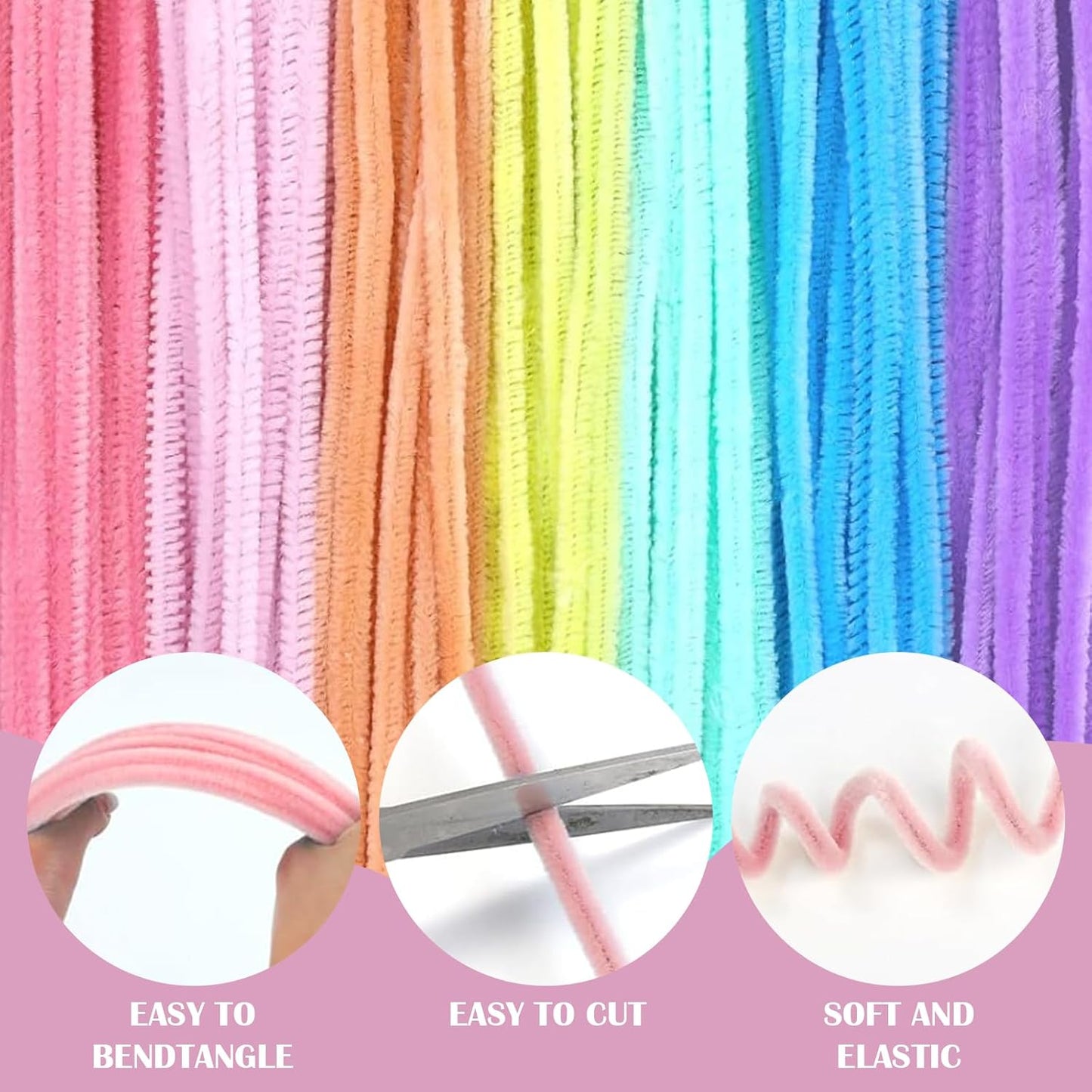 Rarapop 300 Pcs Thick Pipe Cleaners Craft Supplies, 12 Inch Multi-Color Chenille Stems for Art and Craft Projects Creative DIY Decorations(6 mm, 7 Colors)
