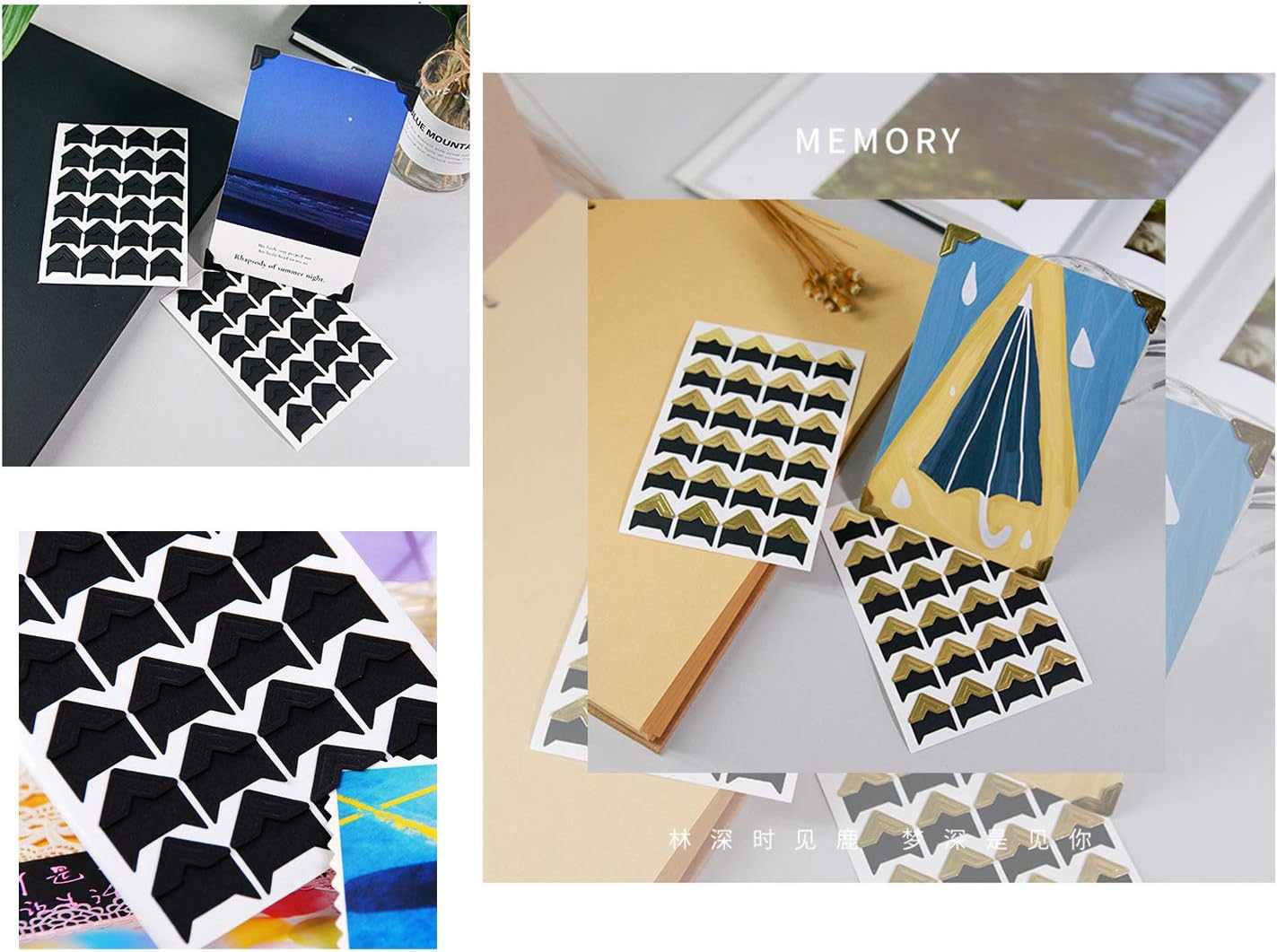 10 Sheet (240-pack) Photo Corners Self Adhesive Photo Foto Corner Stickers for Scrapbooking Personal Journal (Style2-10sheet Gold)