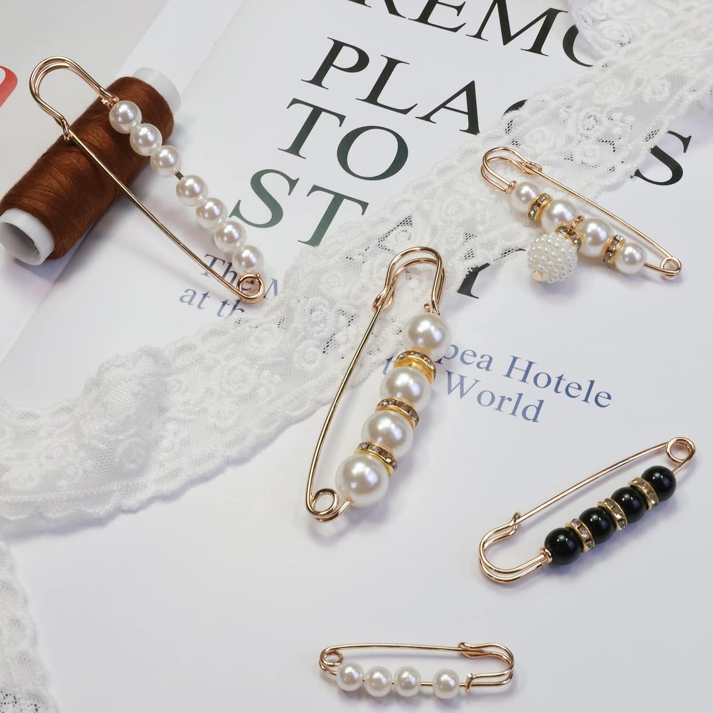 Safety Pins Assorted, Bulk Large Safety Pins with Pearls for Clothes(Pearl Brooch 10 PCS)