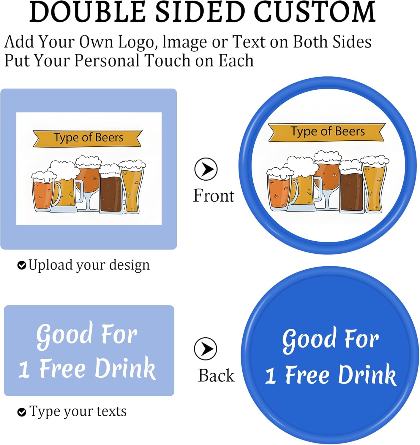 200-1000 Personalized Plastic Poker Chips,Double Sided Full Color Print,Custom Your Own Logo, Text and Image for Bar Drink Tokens,Promotonal Events,Business Cards,Party Games,15 Colors