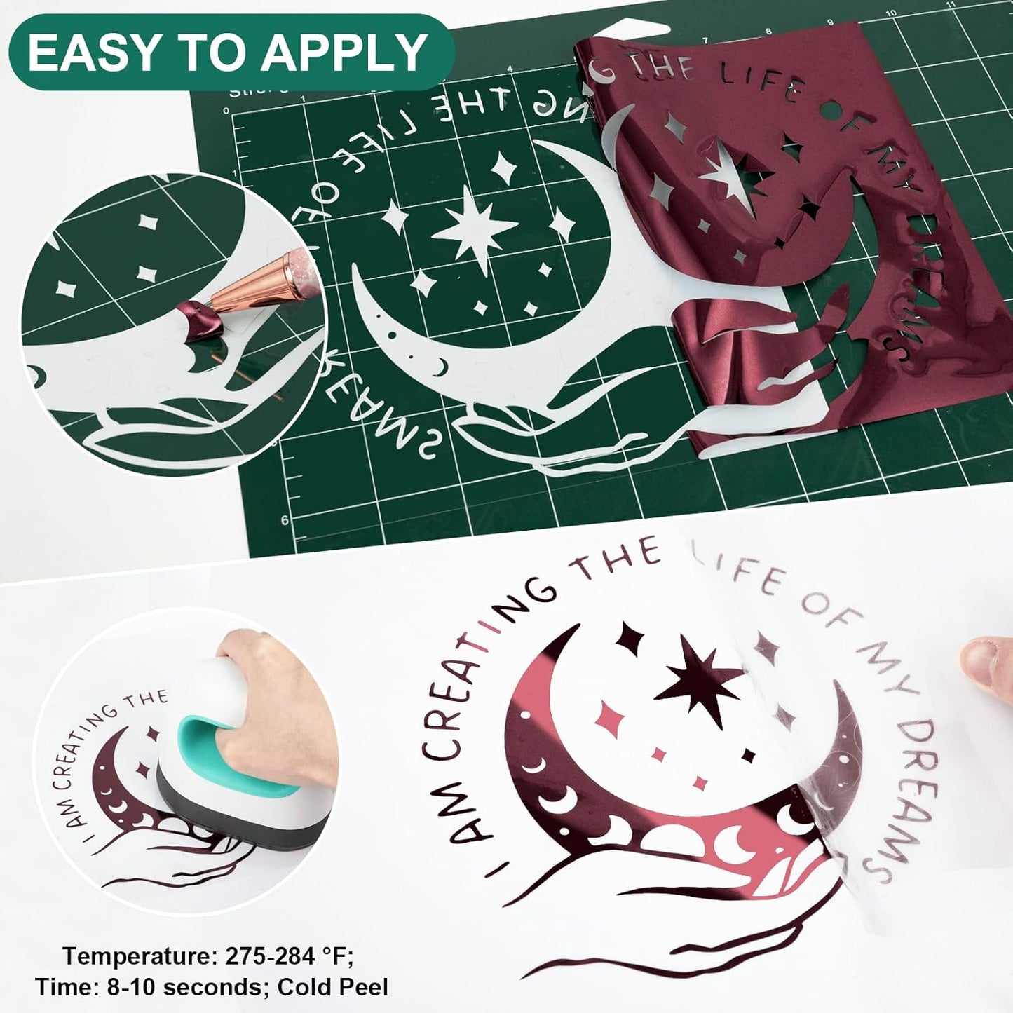 VINYL FROG Metallic Foil HTV Vinyl Roll 12" x5ft Maroon Chrome Heat Transfer Vinyl Iron on Vinyl Easy to Cut & Weed DIY Heat Press Design for T-Shirts