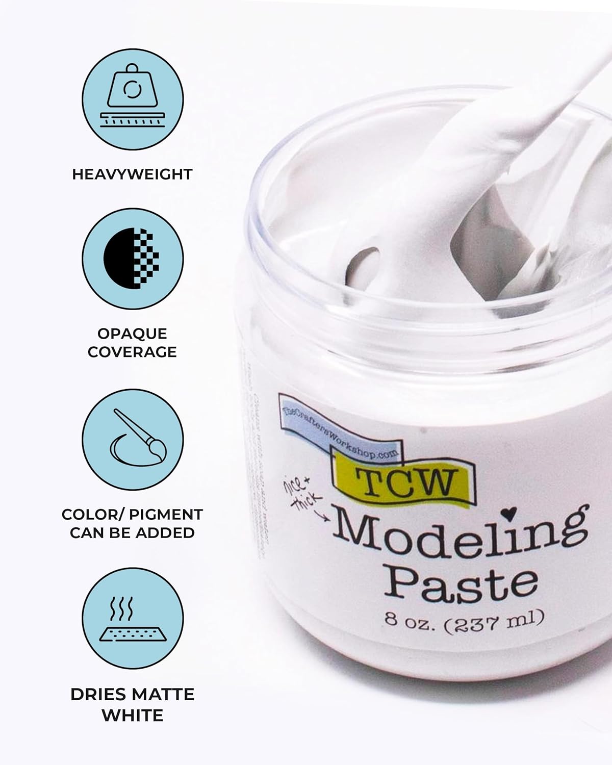 The Crafter's Workshop Modeling Paste for Textured Art - Dimensional Paste for Stenciling, Acrylic Painting - White - Boutique Quality, 8 oz Ja