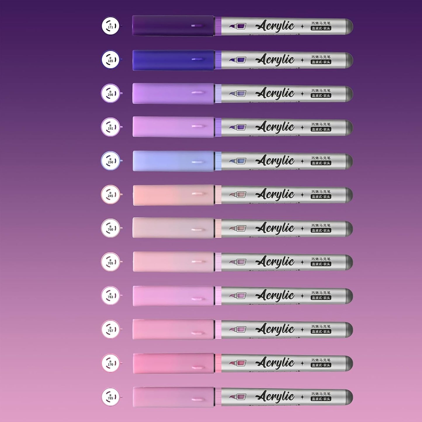 Purple Pink Acrylic Paint Pens,12 Color Paint Pens Markers,Brush Tip Paint Pens for Rock Painting Wood Glass Ceramic Canvas Stone DIY Crafts Making Art Supplies