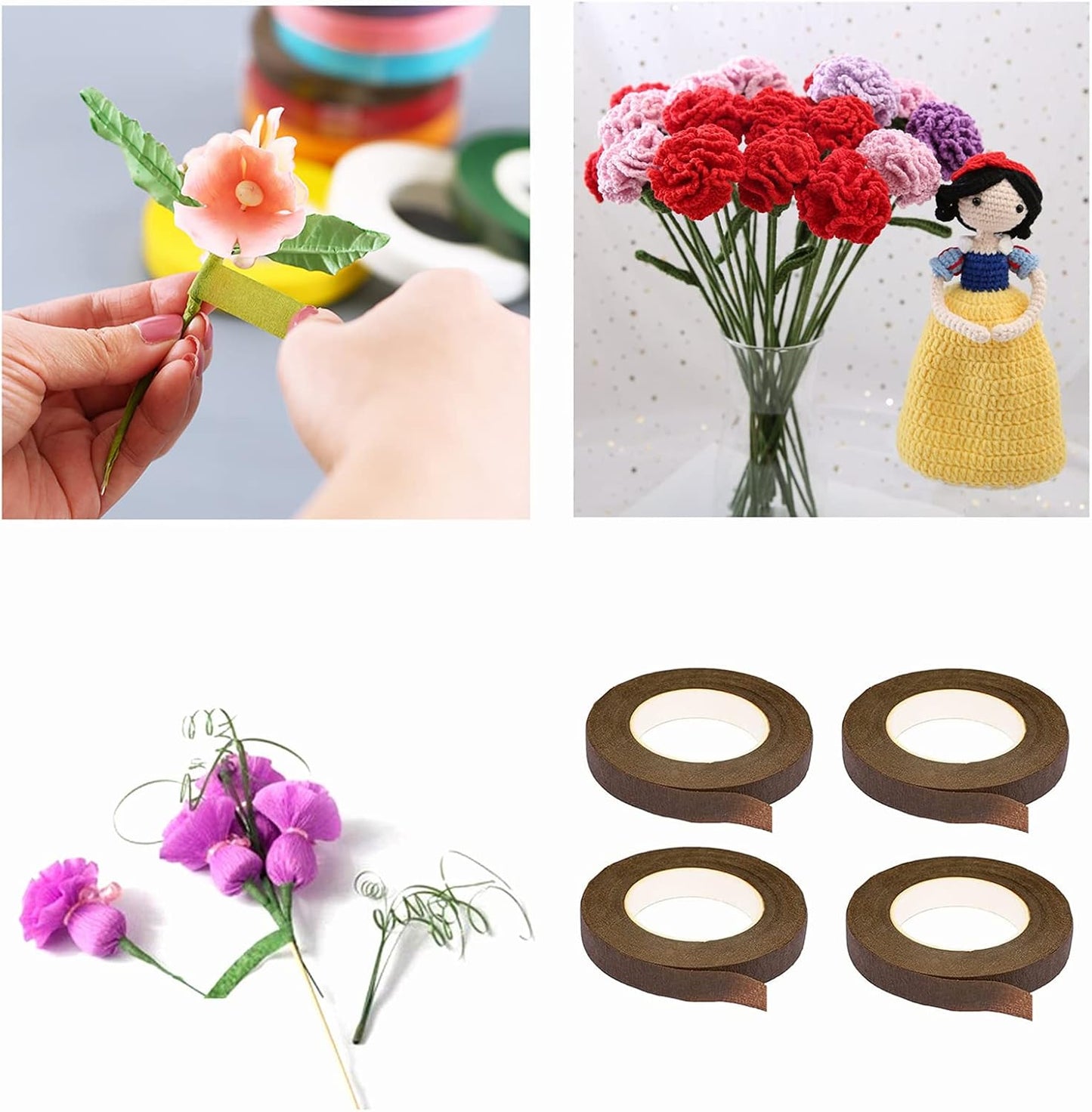 Transun Moo 4 Rolls 1/2 Inch Floral Tapes Florist Wraps for Bouquet Stem and Flowers Making Craft Projects (30 Yards, Brown)