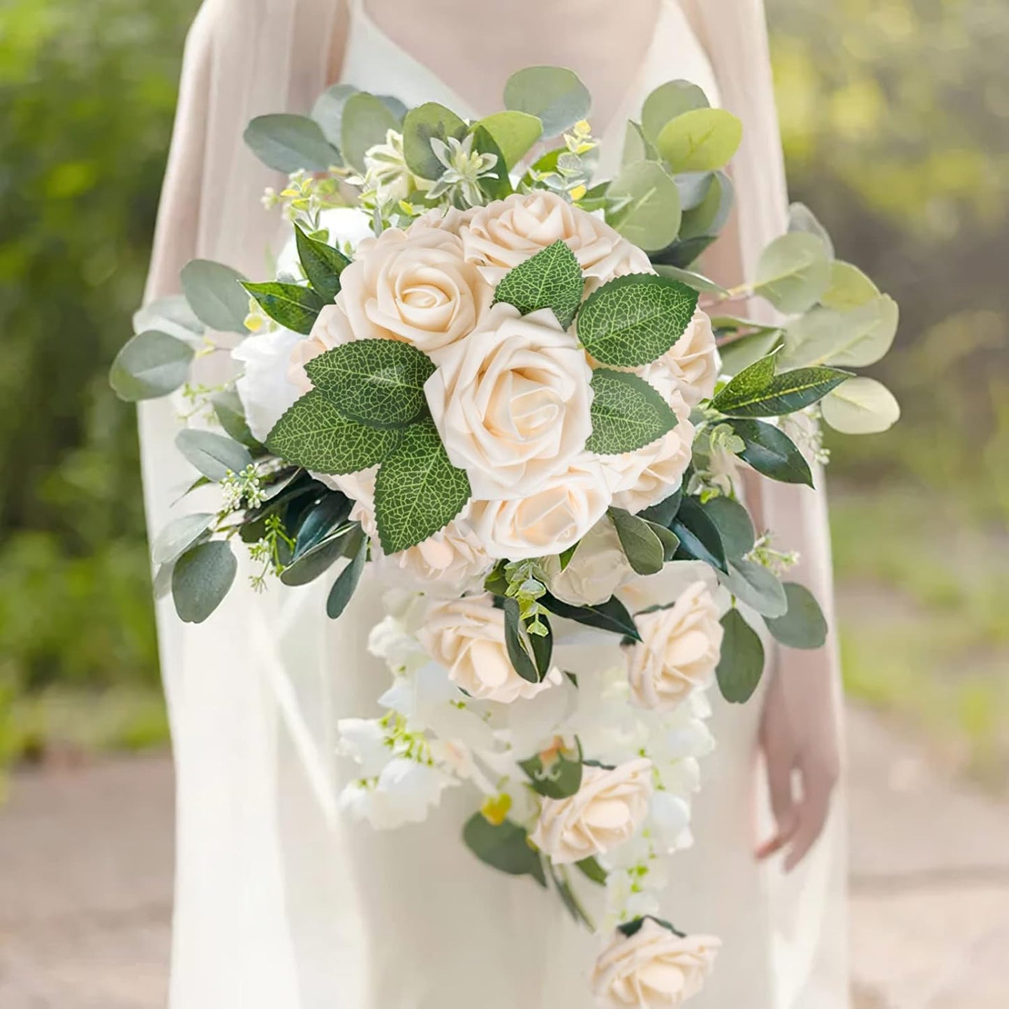 AmyHomie Artificial Flower Champagne Rose 25pcs Real Looking Fake Roses w/Stem for DIY Wedding Bouquets Centerpieces Arrangements Party Baby Shower Home Decorations