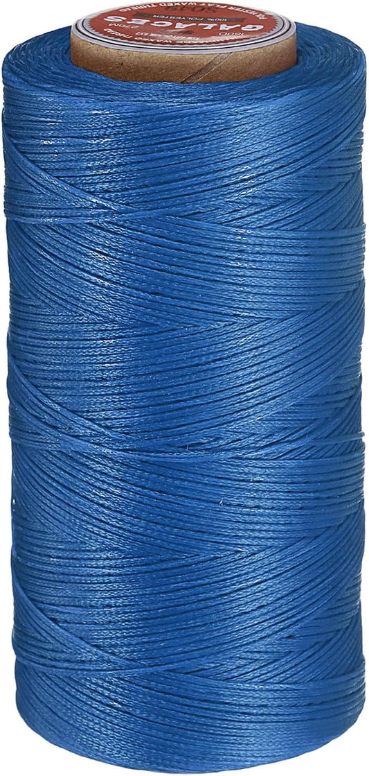 uxcell Flat Leather Sewing Waxed Thread, 270m / 295 Yards Polyester Wax String, 150D Wax Stitching Cord for Leather Crafts, Bookbinding, Bracelets Braided, Navy Blue