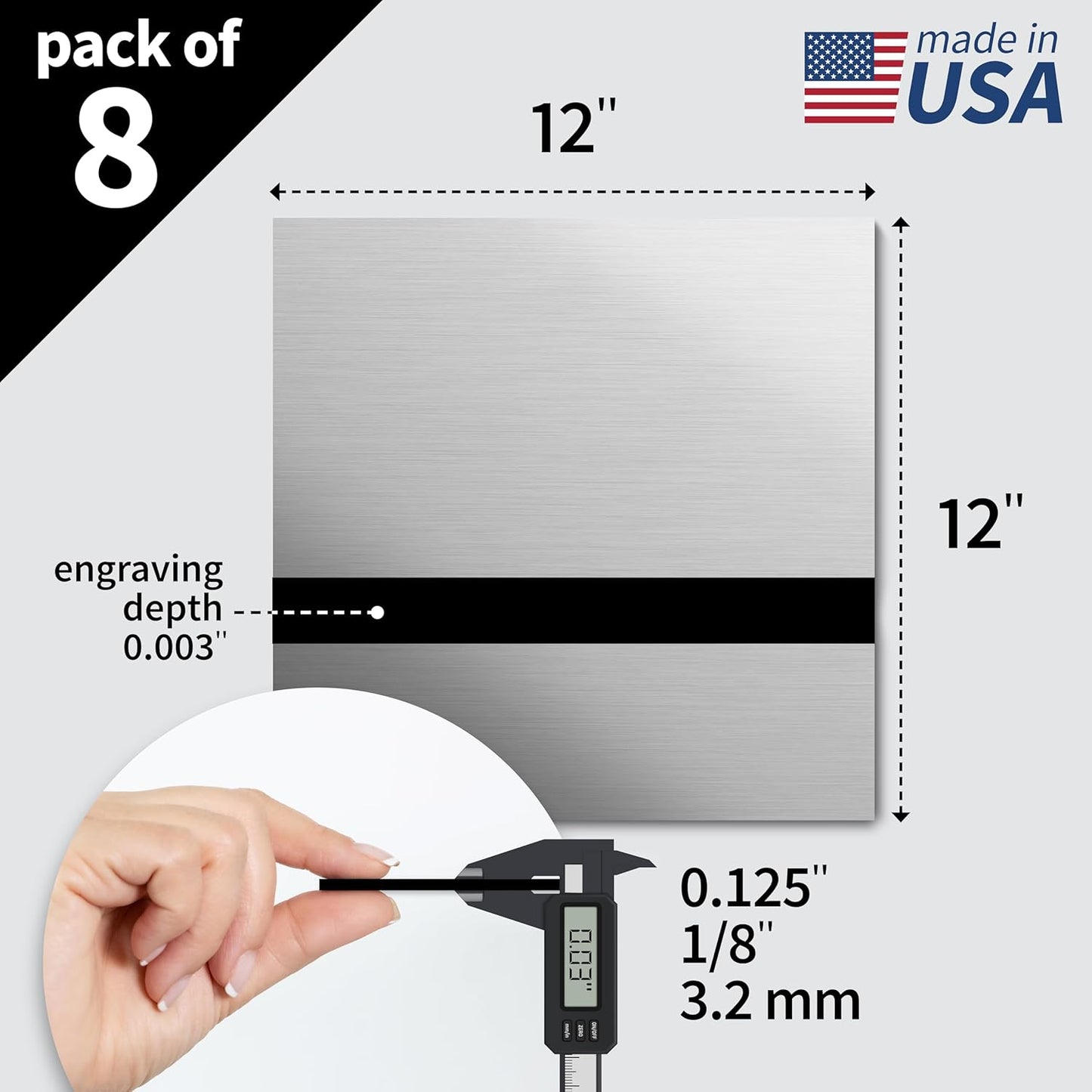 Trotec | Metallic Looking Acrylic Sheet | 12"x12"x1/8", 8 Pcs | Brushed Aluminum/Black | Metallic Finish - Scratch Resistant for Laser Engraving & Cutting,Printing,Glowforge,Name Plate | USA Made