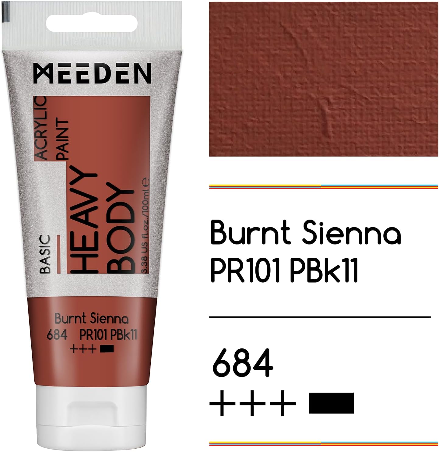 MEEDEN Acrylic Paint Burnt Sienna: Bundled with Titanium White Color - 100ml/3.38oz x 2 Bulk Heavy Body Acrylic Paint Tubes for Outdoor Home Plein Air Travel