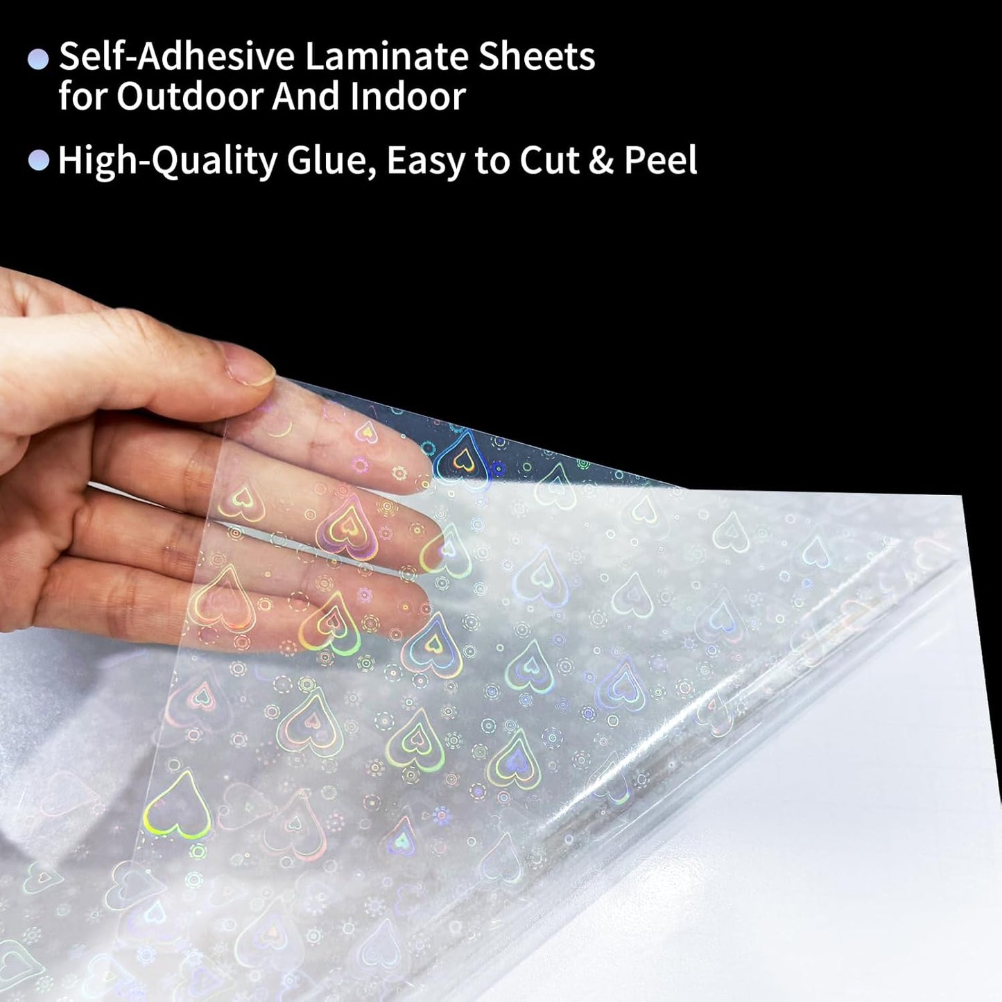 36 Sheets Holographic Sticker Paper,Holographic Laminate Sheets,A4 Size Clear Vinyl Sticker Sheets Self-Adhesive Rainbow Overlay Sheets,11.7 x 8.3 Inches（Heart）