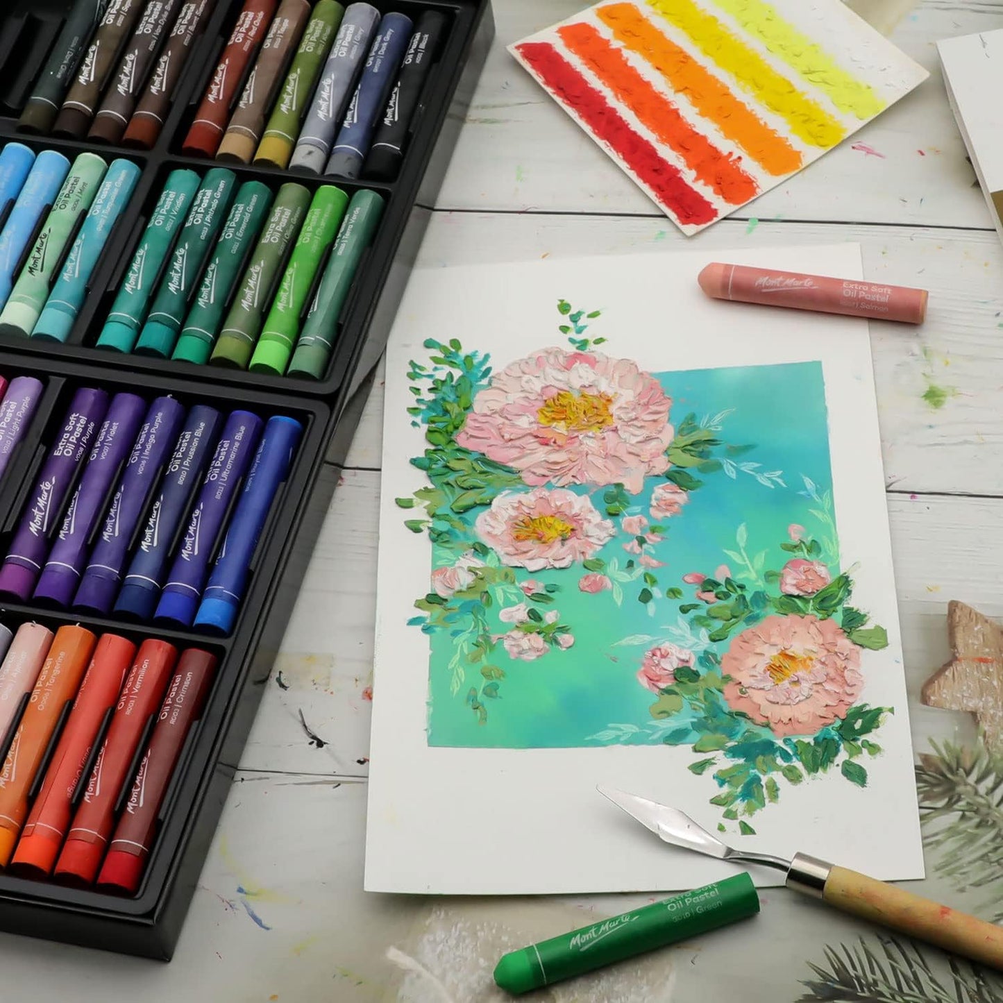 Mont Marte Extra Soft Oil Pastels 52pc, Assorted Bright Colors, Vibrant and Buttery, Versatile Art Pastels for Blending, Layering & Shading, Ideal for Art, Craft, Coloring and Sketching