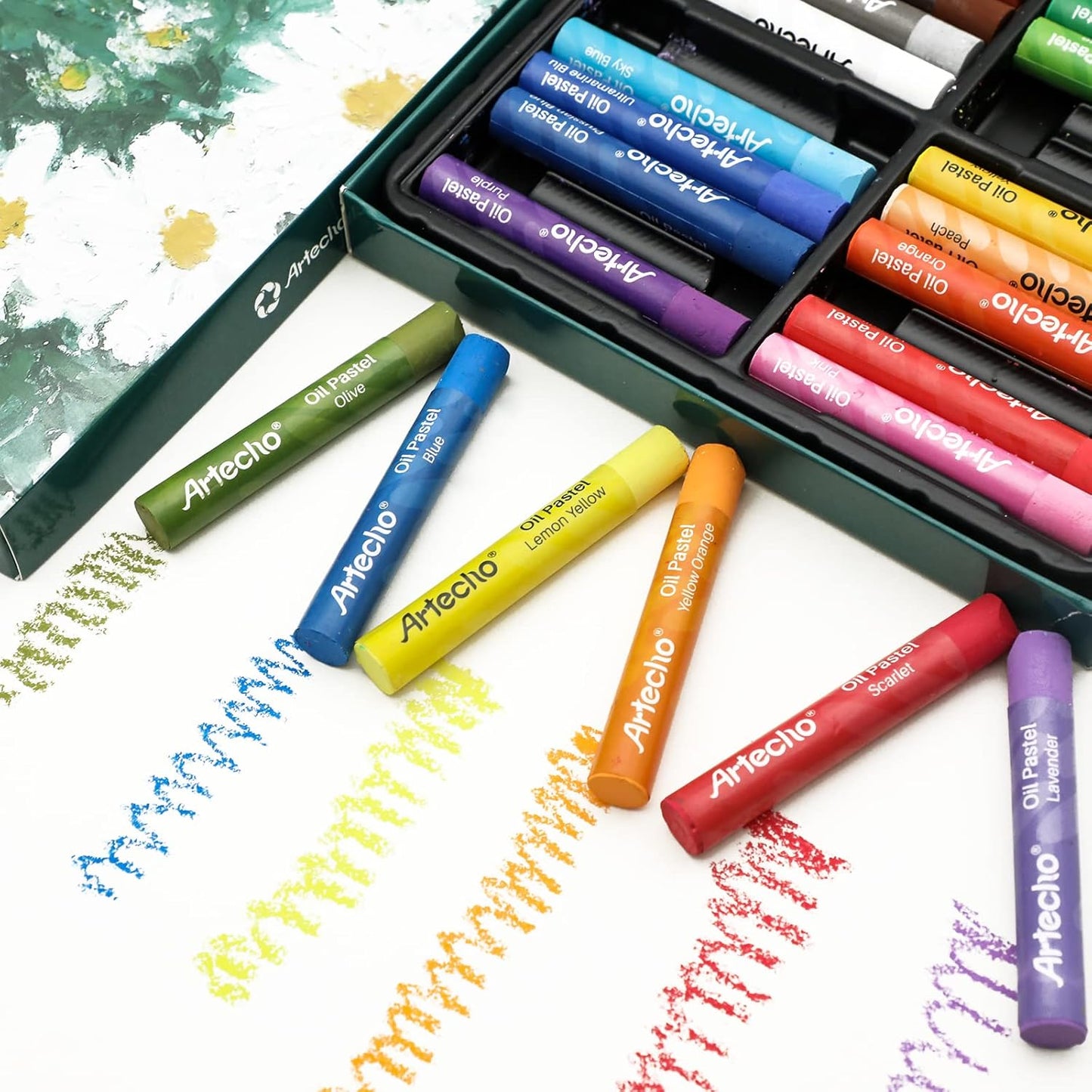 Artecho Oil Pastels Set of 24 Colors, Soft Oil Pastels for Art Painting, Drawing, Blending, Art Supplies for Artists, Beginners, Students, Teachers (10 x 70 mm)