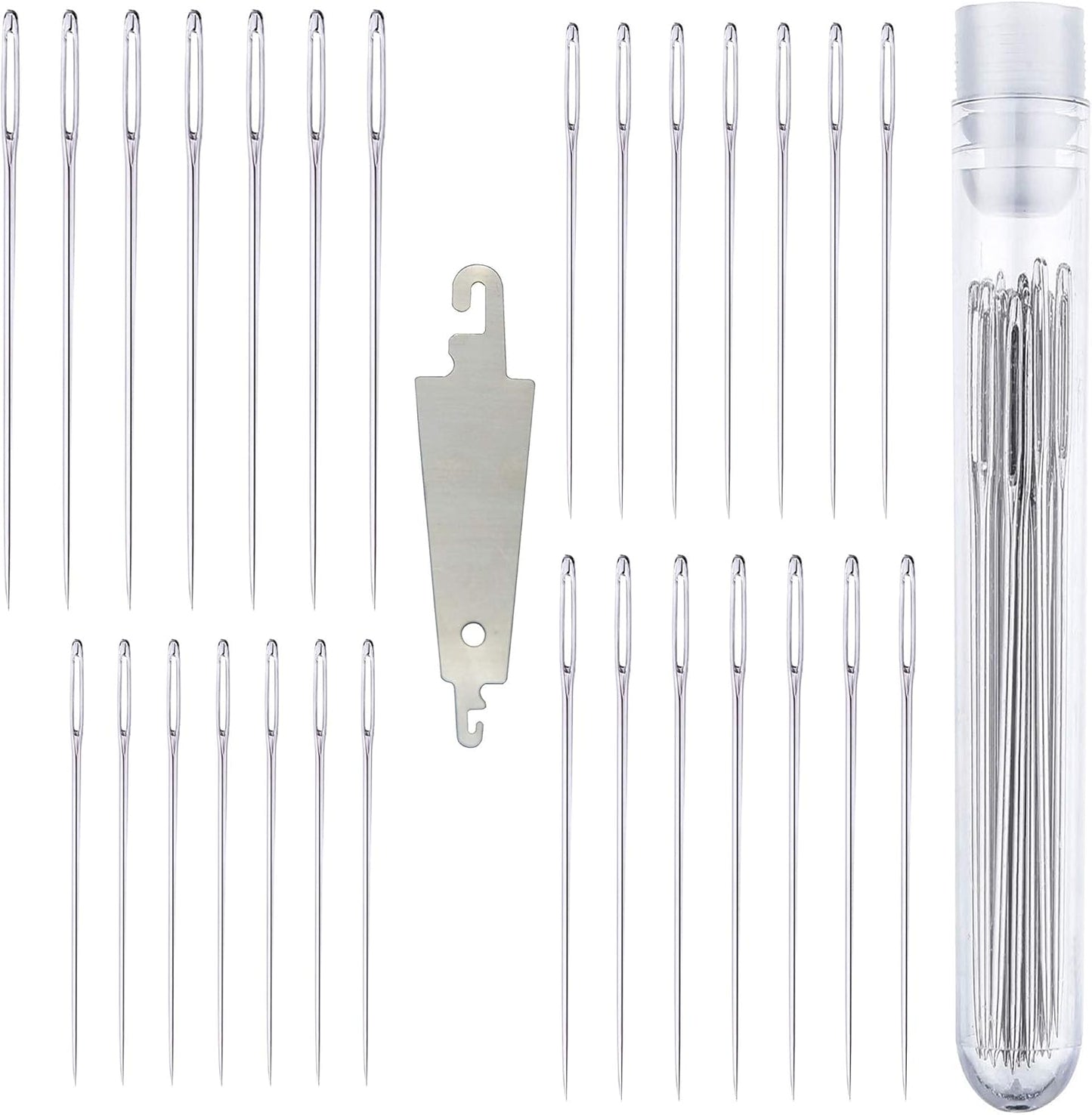 Large Eye Sharp Stitching Needles for Needlework 1.75-2.5 inches - 28 Embroidery Needles for Hand Sewing Variety Sizes in a Handy Storage Tube
