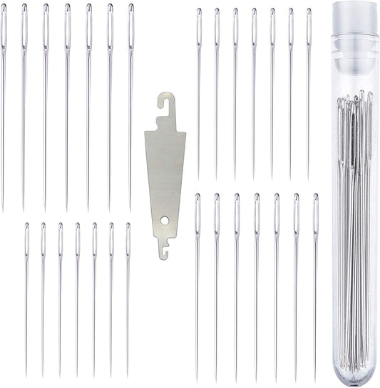 Large Eye Sharp Stitching Needles for Needlework 1.75-2.5 inches - 28 Embroidery Needles for Hand Sewing Variety Sizes in a Handy Storage Tube