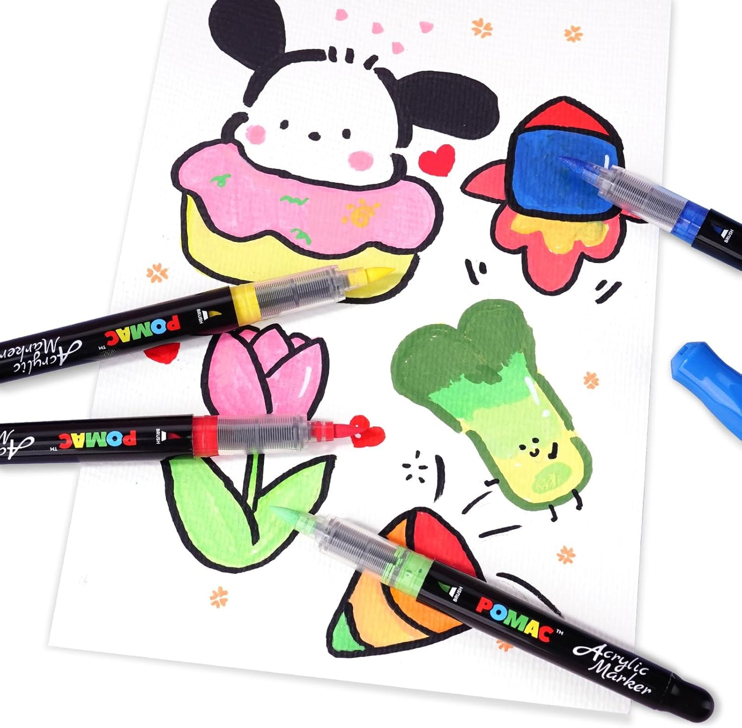 POMAC 36 Colors Acrylic Paint Markers, Water-Based Acrylic Pens Brush Tip, Art Drawing Liquid Paint Pens for Fabric, Canvas, Rock, Glass, Wood, Paper, DIY Crafts and Art Supplies