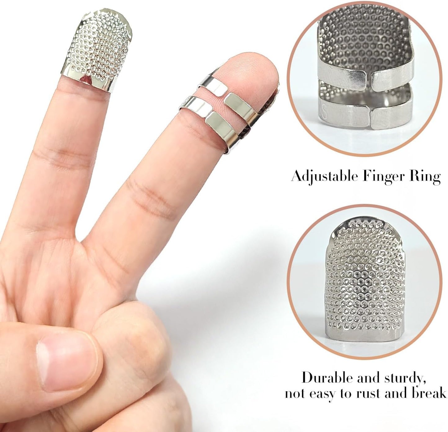 ZESION 4Pcs Sewing Thimbles, Adjustable Metal Thimbles for Hand Sewing Finger Protector, Quilting Craft Accessories for Knitting Needlework DIY Tools, Silver(2 Sizes, S/M)