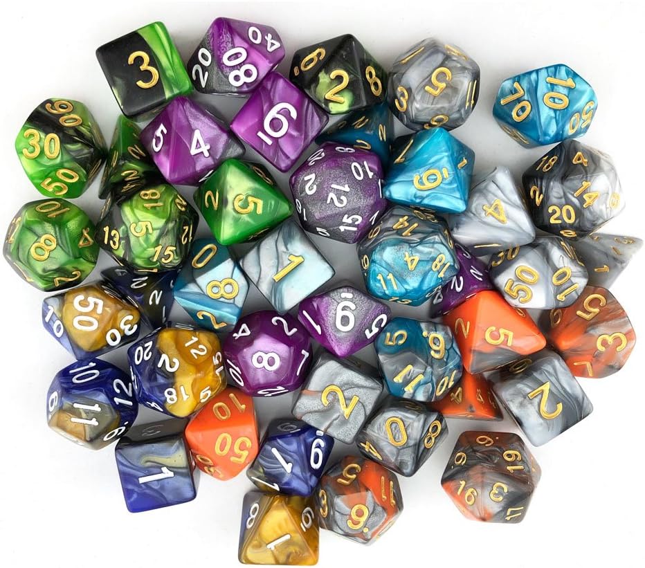 SmartDealsPro Double-Colors Polyhedral Dice Sets with Pouches for D&D DND RPG MTG Dungeon and Dragons Table Board Roll Playing Games D4 D6 D8 D10 D% D12 D20 (6-Color Sets)