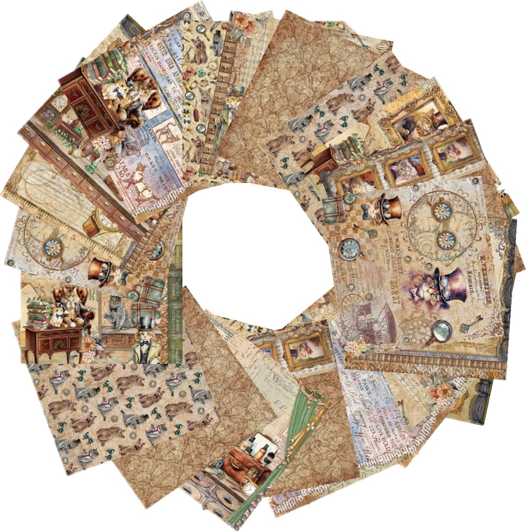 24 Sheets Cat Decorative Scrapbooking Paper Pad 6x6 Craft Paper Single-Side Card Making Supplies for Junk Journal, Origami, Holiday Journaling