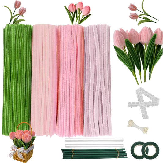 600 Pcs Pink Pipe Cleaners Craft for Flowers,Multiple Assorted Colors Pipe Cleaners Bulk, Chenille Stems for DlY Flower Making Kit.Pink Pipe Cleaners Craft Set(Pink)