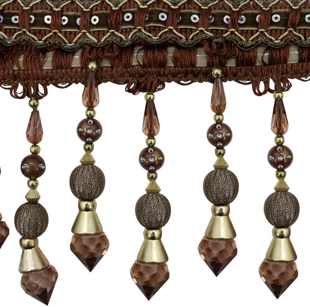 3yards Beading Fringe Trimming Long Beads Tassel Curtain Trim Ribbon Trim for Cover Edge Decorative (Coffee)