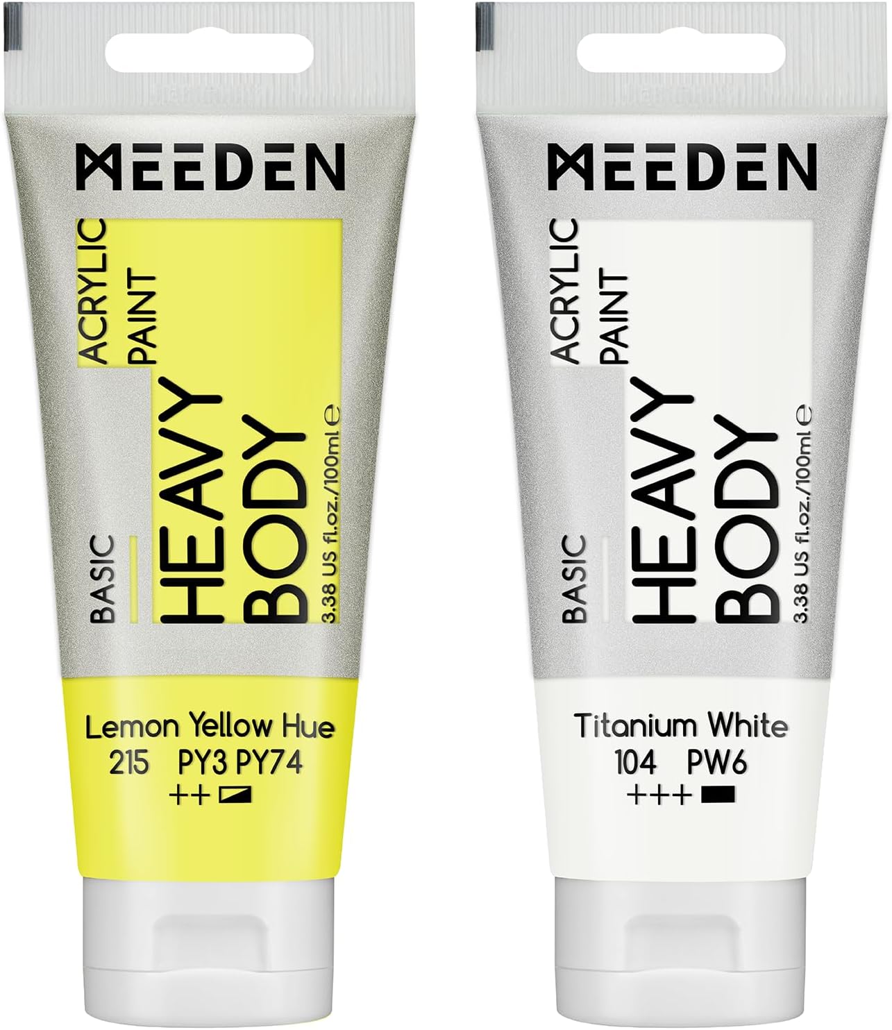 MEEDEN Acrylic Paint Lemon Yellow Hue: 100ml/3.38oz Heavy Body Acrylic Paint Tube Bundled with Additional Titanium White Color for Art Craft Painting