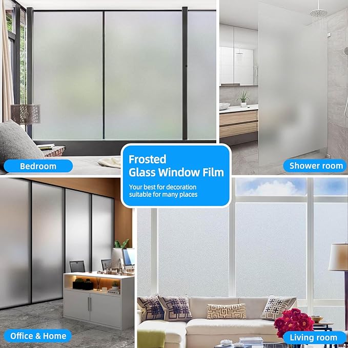 Window Privacy Film Frosted Glass Window Film Heat Blocking Window Tinting Film for Home Non Adhesive Static Cling Removable Frosting Bathroom Door (Pure, 23.6 x 78.7 Inch)