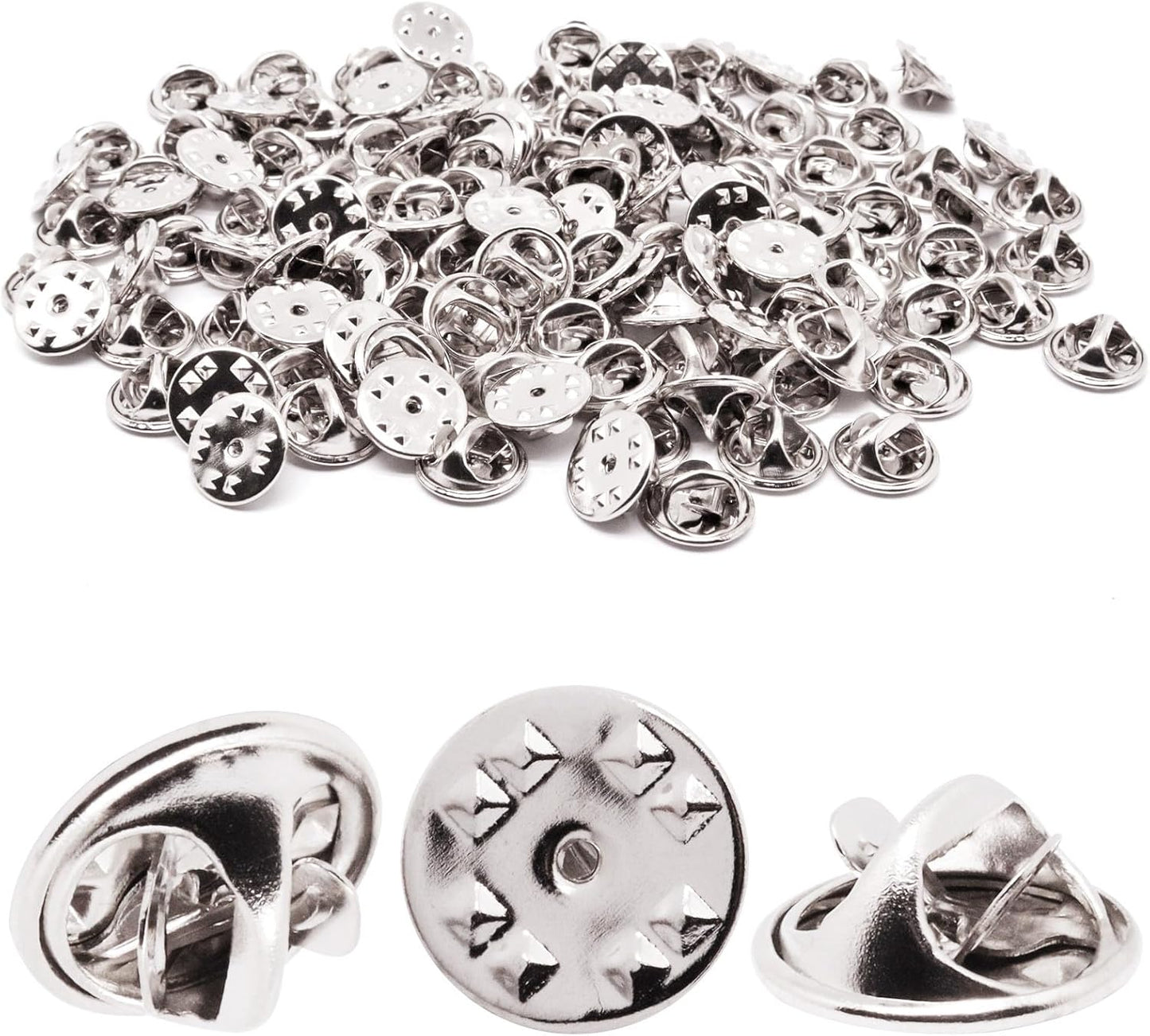 100pcs Pin Backs, Blank Pins Scatter Butterfly Clutch Pin Holder Enamel Pin Locking Backs Tie Tacks Jewelry Pin Backings Clasp for Brooch Lapel Hat Uniform Badges Tie Tack (Silver)