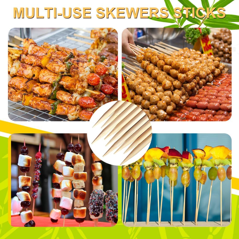 300 Pcs 12 inch Natural Bamboo Skewers, Φ=4mm, PEOUWNES Food Sticks for Appetiser, BBQ, Fruit，Cocktail, Grilling Kebabs, Bouquet, Chocolate Fountain, Corn Dog, Kitchen, Barbecue, Crafting and Party