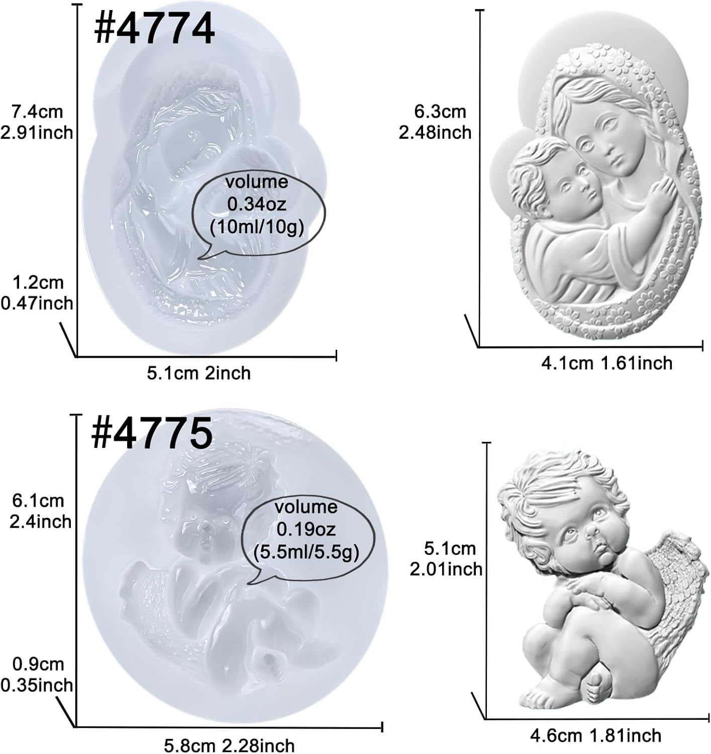 Art Molds for Polyclay Air Dry Clay Plaster, Carved Holy Family Mother and Cherub